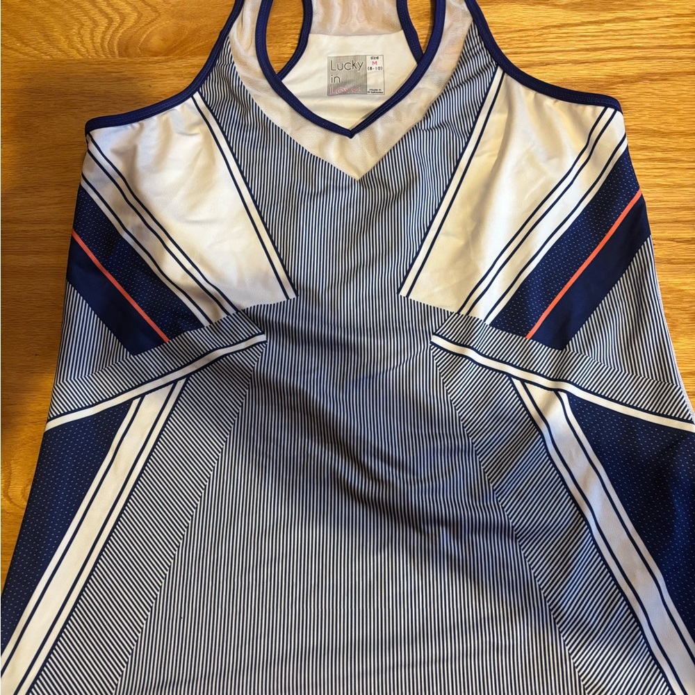 Women’s Lucky In Love Kinetic Energy Tennis Tank Top Size M Geometric Patterns